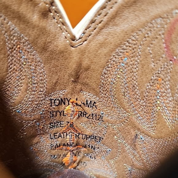 Tony Lama Brown Leather Boots with Teal Embroidery - Picture 12 of 13